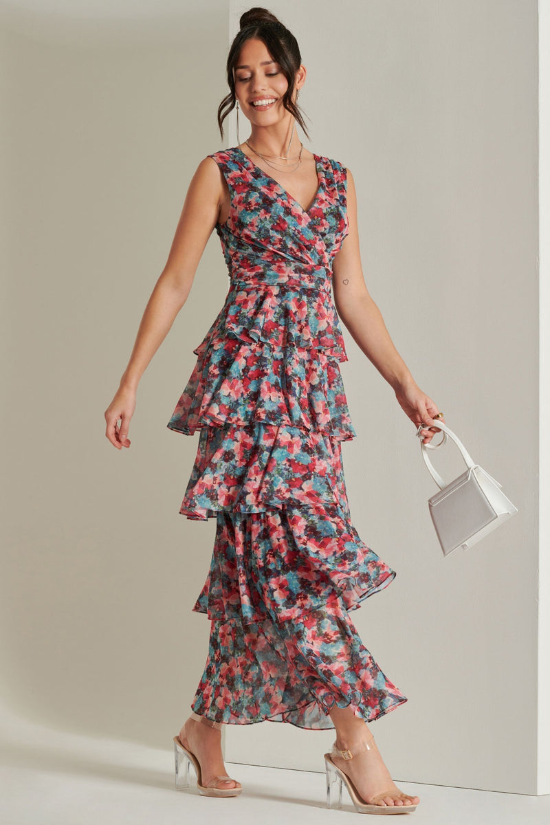 Jolie Moi Pink Layered Hem Mesh Maxi Dress Lir Boutique