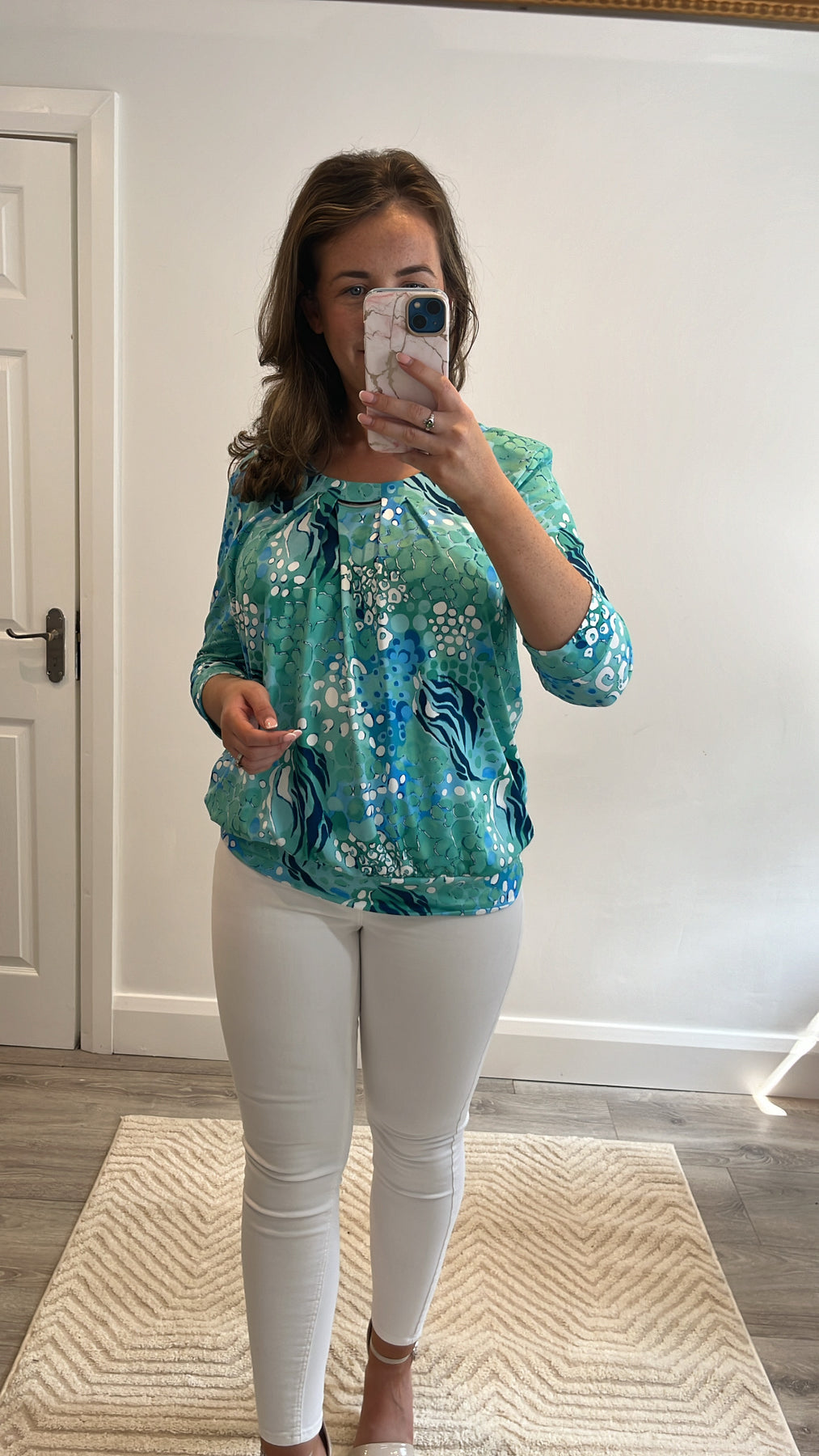 Blue Round Silver Detail Neckline Yew Top Lir Boutique