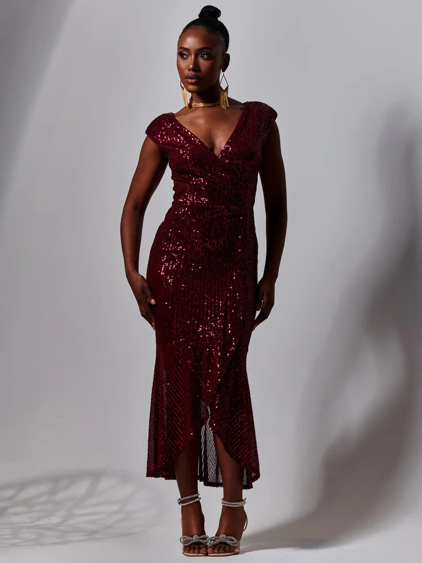 Burgundy fishtail maxi sales dress