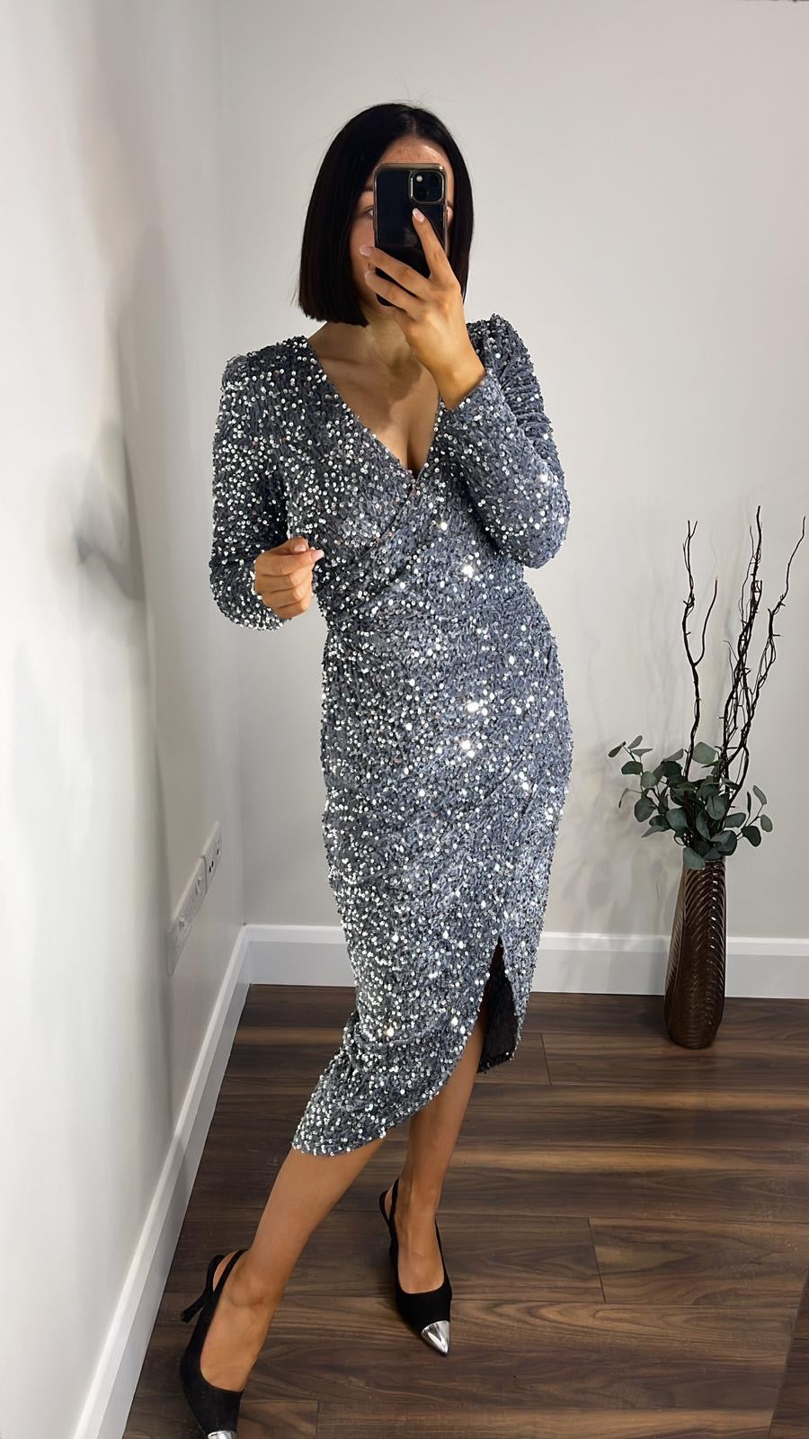 Silver Sequin Dress Lir Boutique