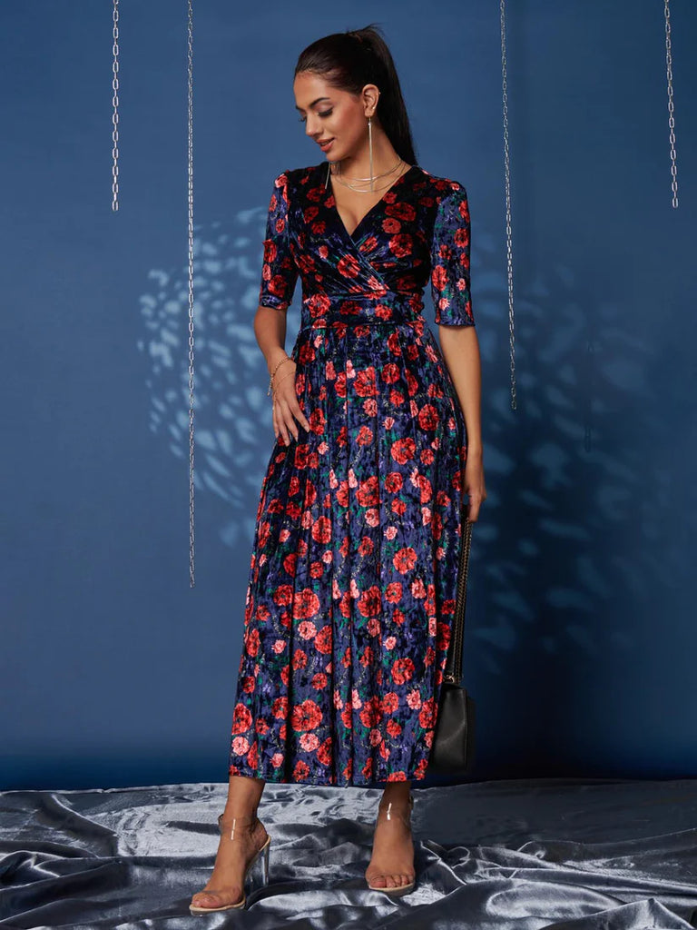 Navy blue floral maxi top dress
