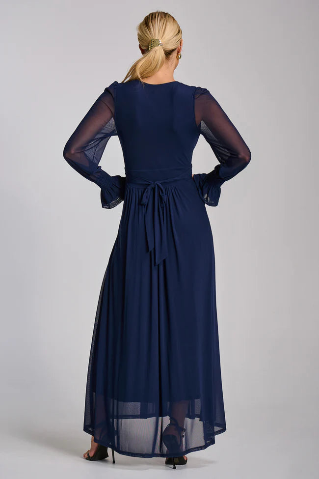 Jolie Moi Mesh long sleeve maxi dress, Navy – Lir Boutique