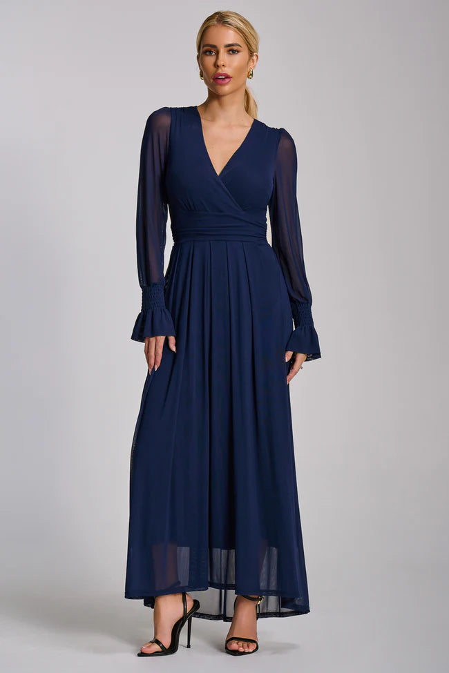 Jolie Moi Mesh long sleeve maxi dress, Navy  Lir Boutique