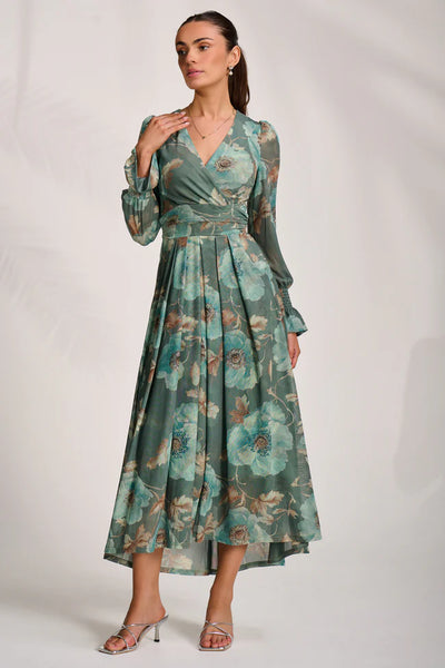 Jolie Moi Long Sleeve V Neck Mesh Maxi Dress, Green Floral – Lir Boutique