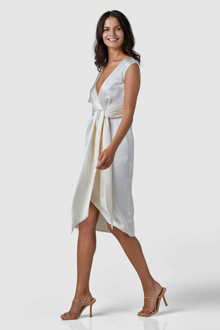 CLOSET LONDON CREAM TIE WAIST MIDI DRESS Lir Boutique